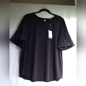 NWT Adrianna Papell Black Pleated Short Sleeve Top women's XL